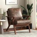 Brown Faux Leather Armchair with Wooden Frame J877077