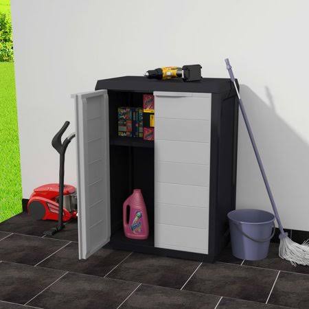 Black and Gray Garden Storage Cabinet with 1 Shelf J825207