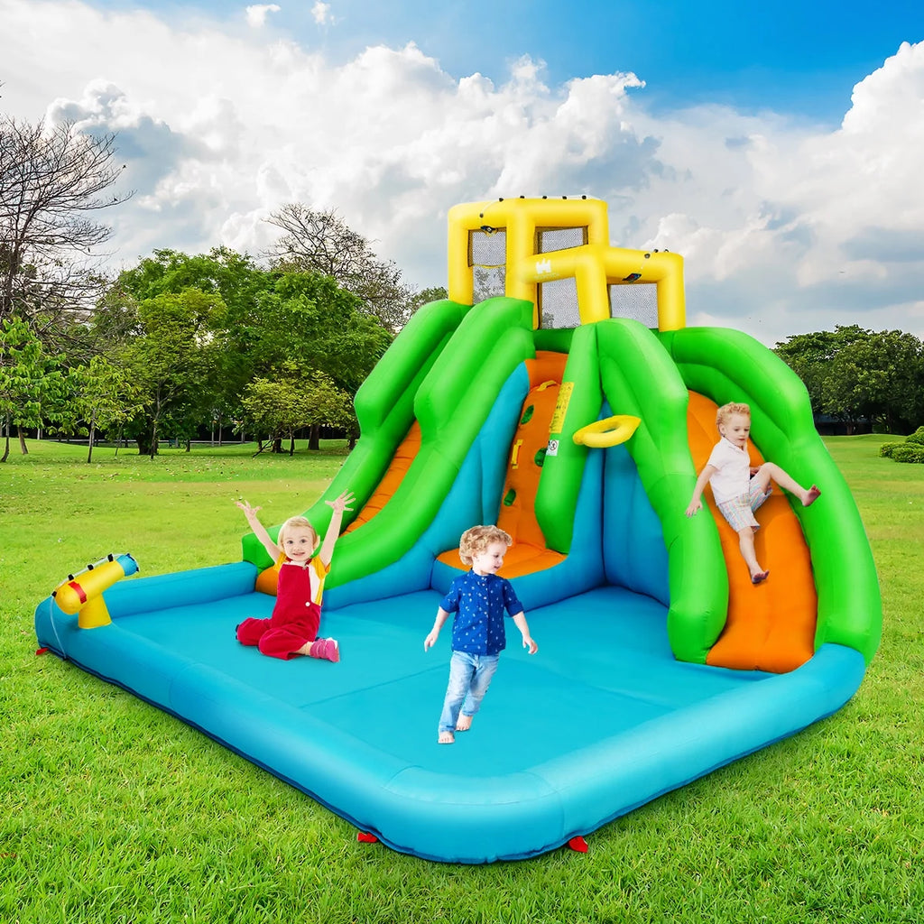 Inflatable Water Park Bounce House Two-Slide Bouncer with Climbing Wall and 550W Blower C156799