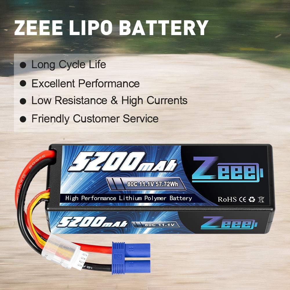 11.1V 80C 5200mAh 3S Lipo Battery with EC5 Connector Hardcase Battery (2 Packs) H427558