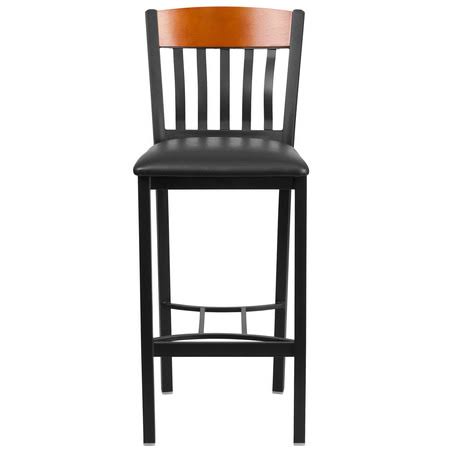 Black Metal & Cherry Wood Barstool with Black Vinyl Seat G132354