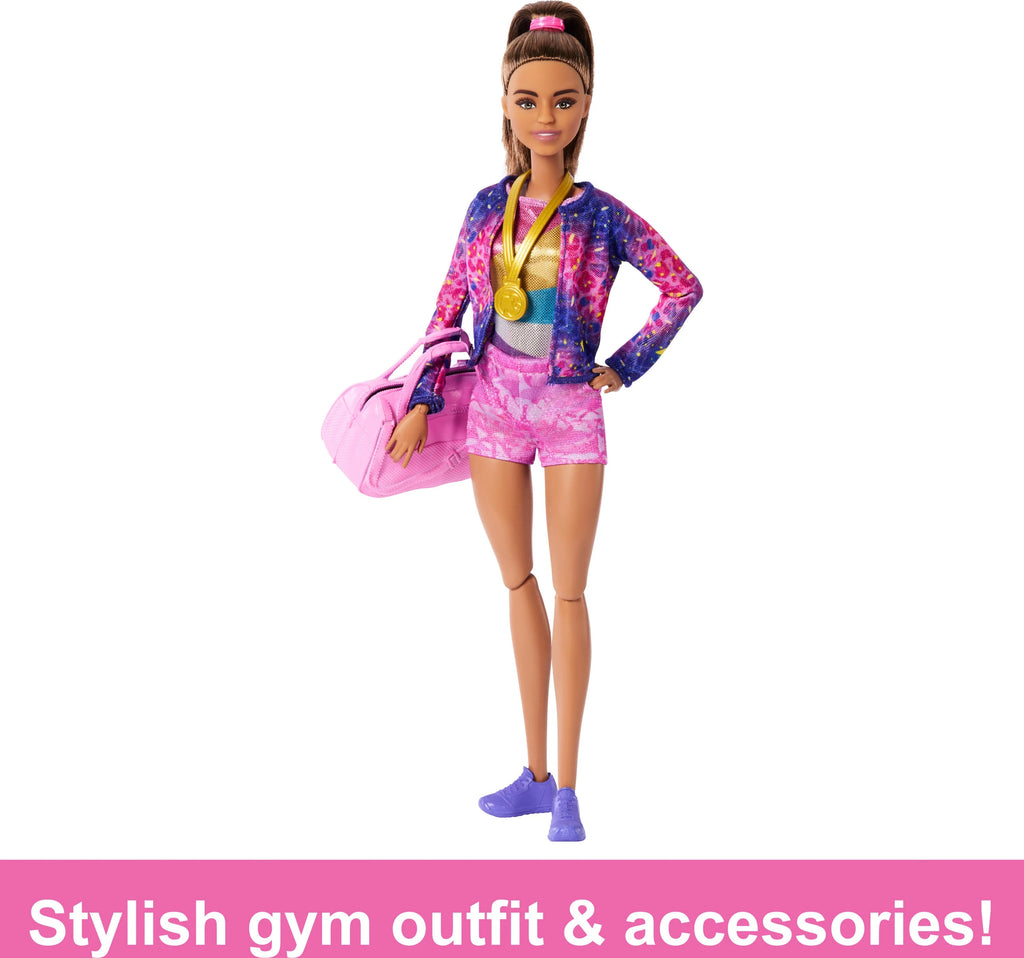 Brunette Fashion Doll Gymnastics Playset with Balance Beam and 10+ Accessories I9984