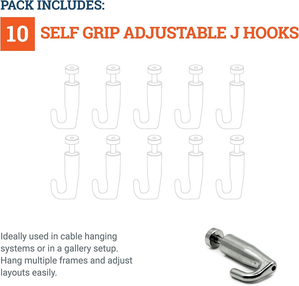 Adjustable Hooks for Gallery Picture Hanging System fits 2.0mm Steel Cables - 10 Pack T6777