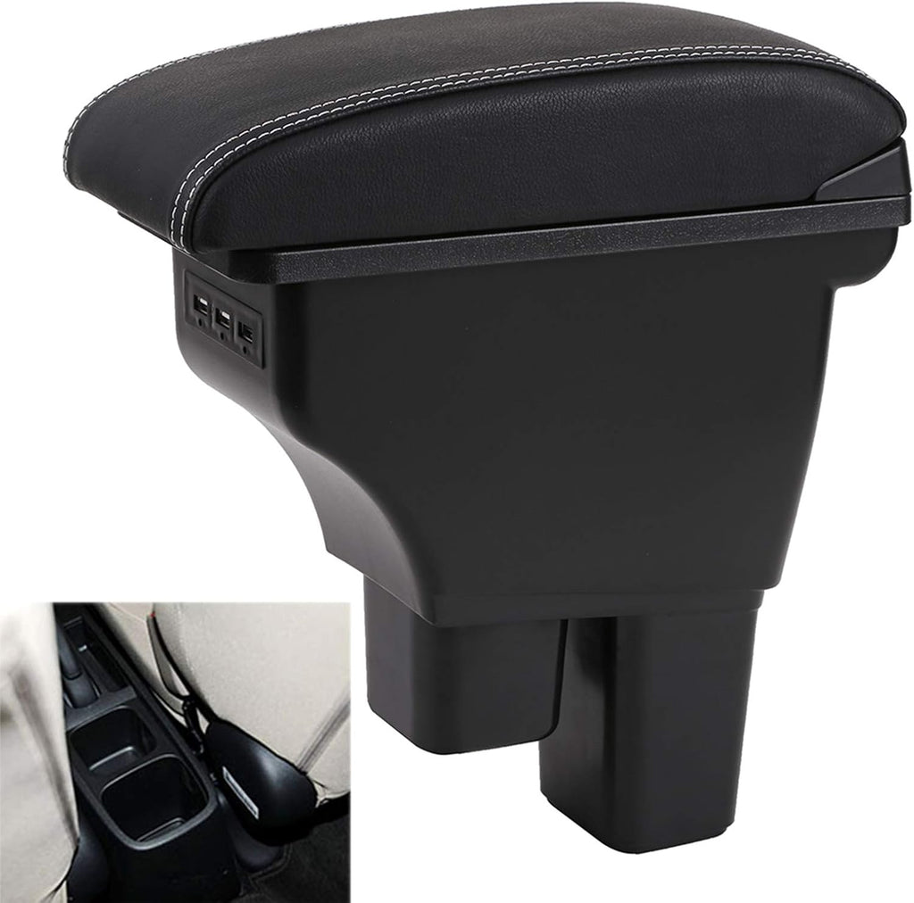 Black with Black Thread Double Layer Car Center Storage Box with 3 USB Ports Pack of 2 L15184