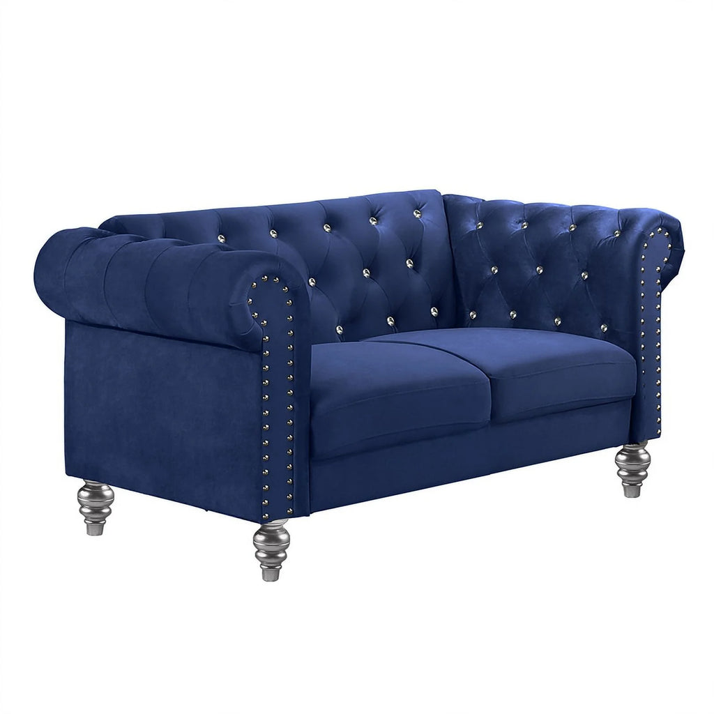 Royal Blue Crystal Velvet Loveseat & Sofa Set G2694