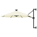 Wall Mounted Parasol with LEDs and Metal Pole Garden Folding Umbrella Sand 118.1 x 51.6 Inches G579061
