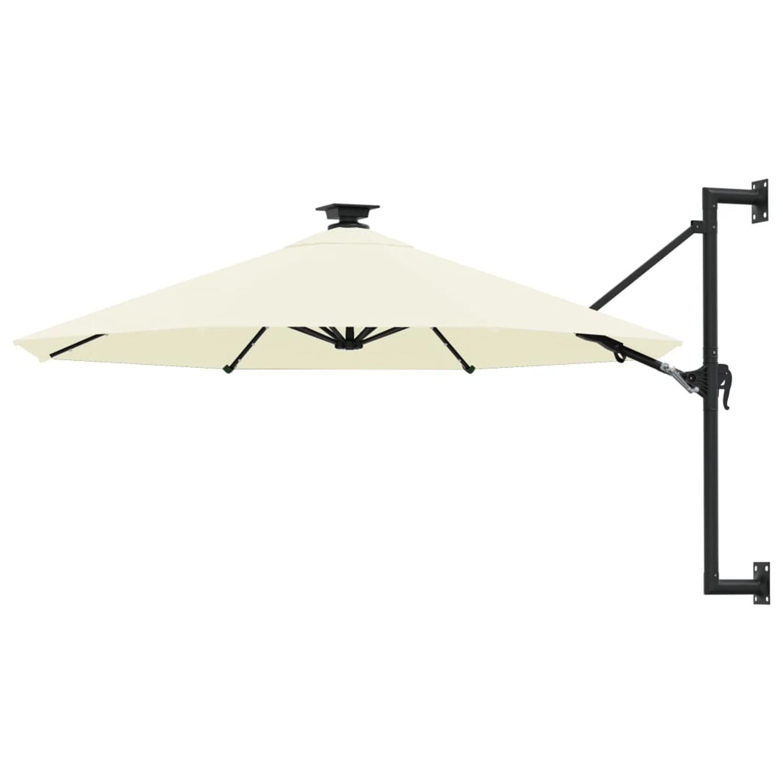 Wall Mounted Parasol with LEDs and Metal Pole Garden Folding Umbrella Sand 118.1 x 51.6 Inches G579061