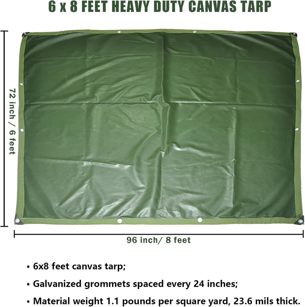 Green 6 x 8 Feet Waterproof Canvas Tarp with Rust Grommets U543554
