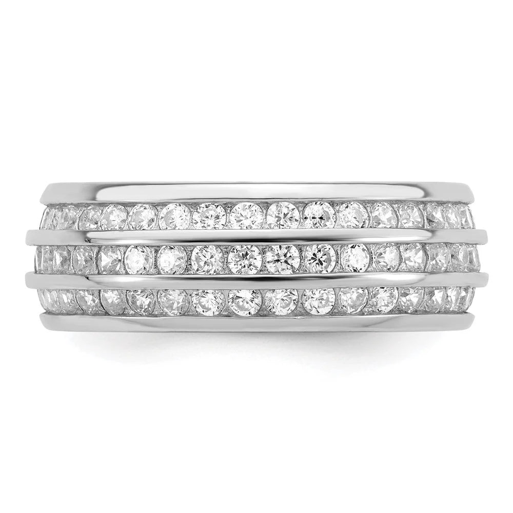 925 Sterling Silver Rhodium-plated 3-row CZ Eternity Ring M790