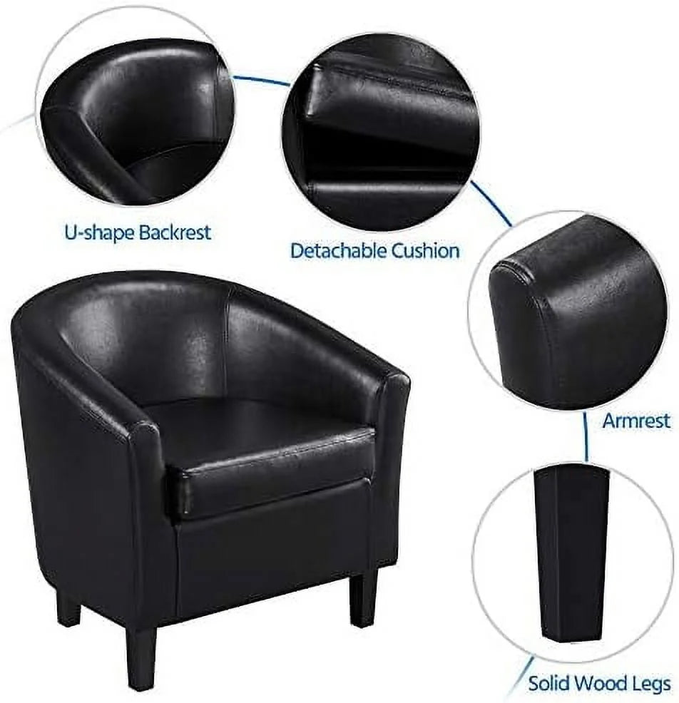Black PU Leather Accent Chair with Ottoman Footrest Set H9448