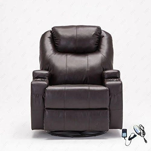 Brown Leather Heated Swivel Recliner Chair C17853