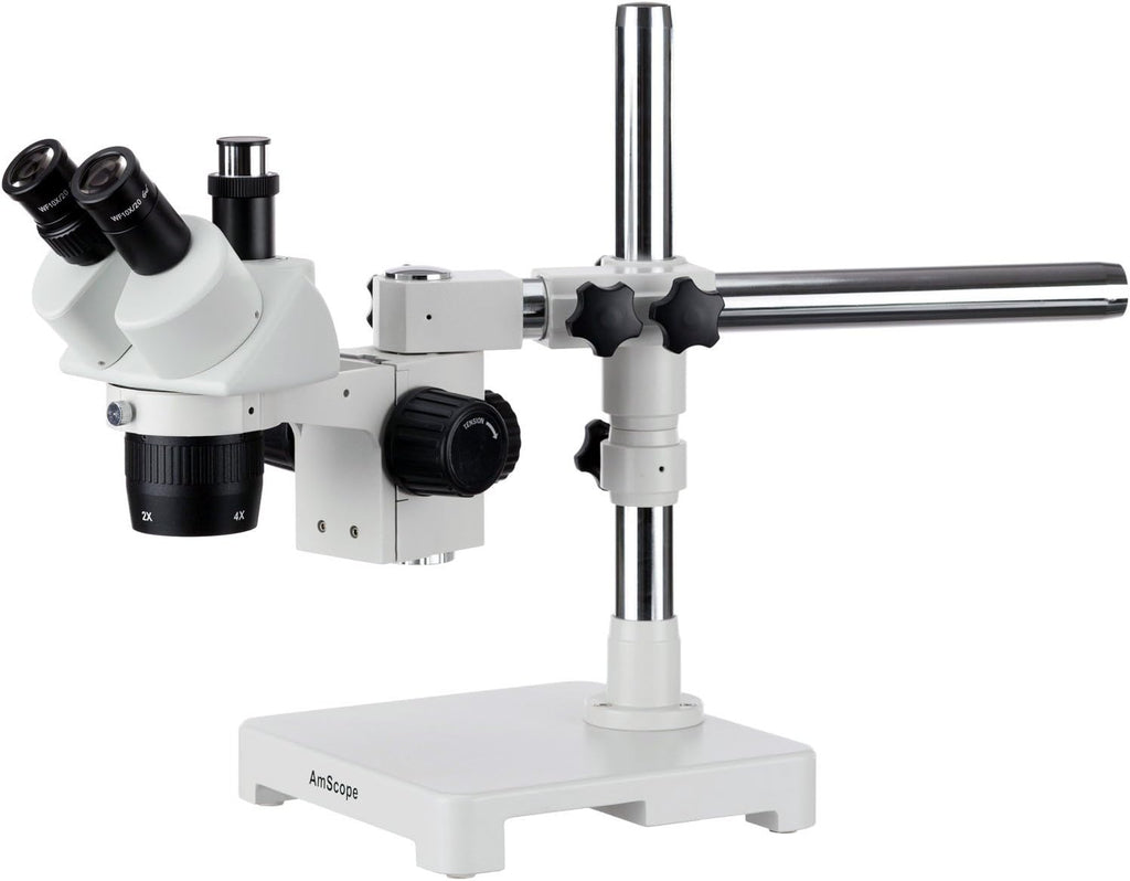 Trinocular Stereo Microscope, 10X/20X/40X Magnification, 2X/4X Objective, Single-Arm Boom Stand, 0.5x Barlow Lens C654644