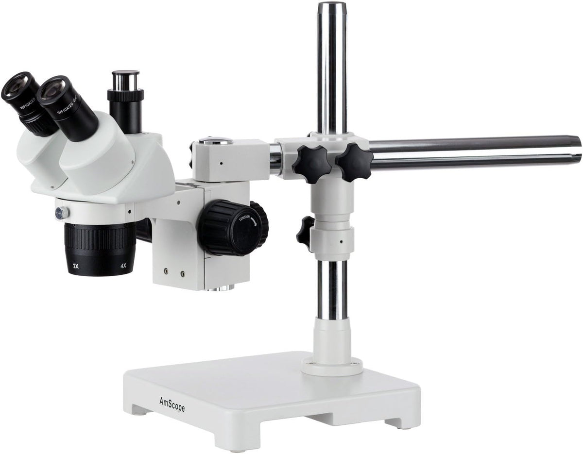 Trinocular Stereo Microscope, 10X/20X/40X Magnification, 2X/4X Objective, Single-Arm Boom Stand, 0.5x Barlow Lens C654644