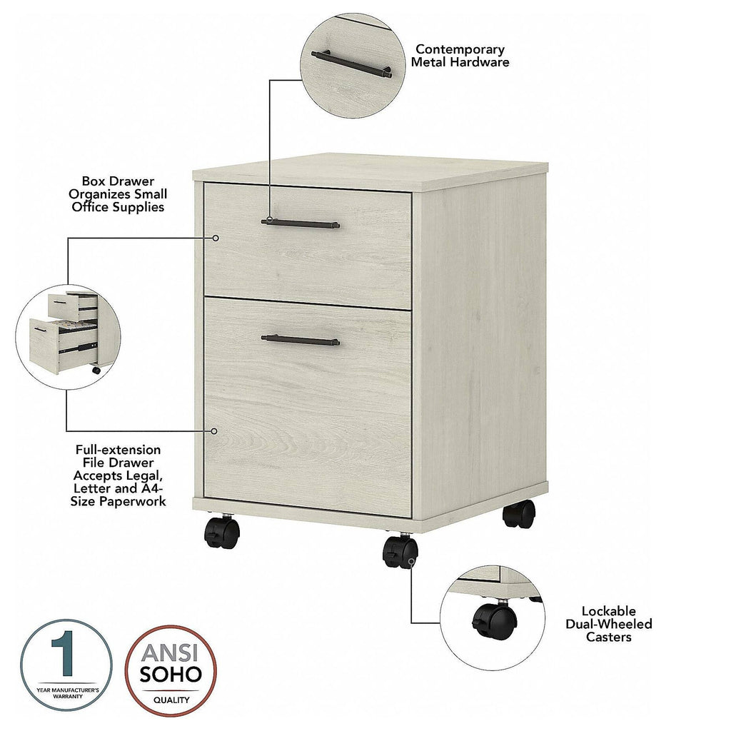 Linen White Oak L-Shaped Desk with 2-Drawer Mobile File Cabinet F56057