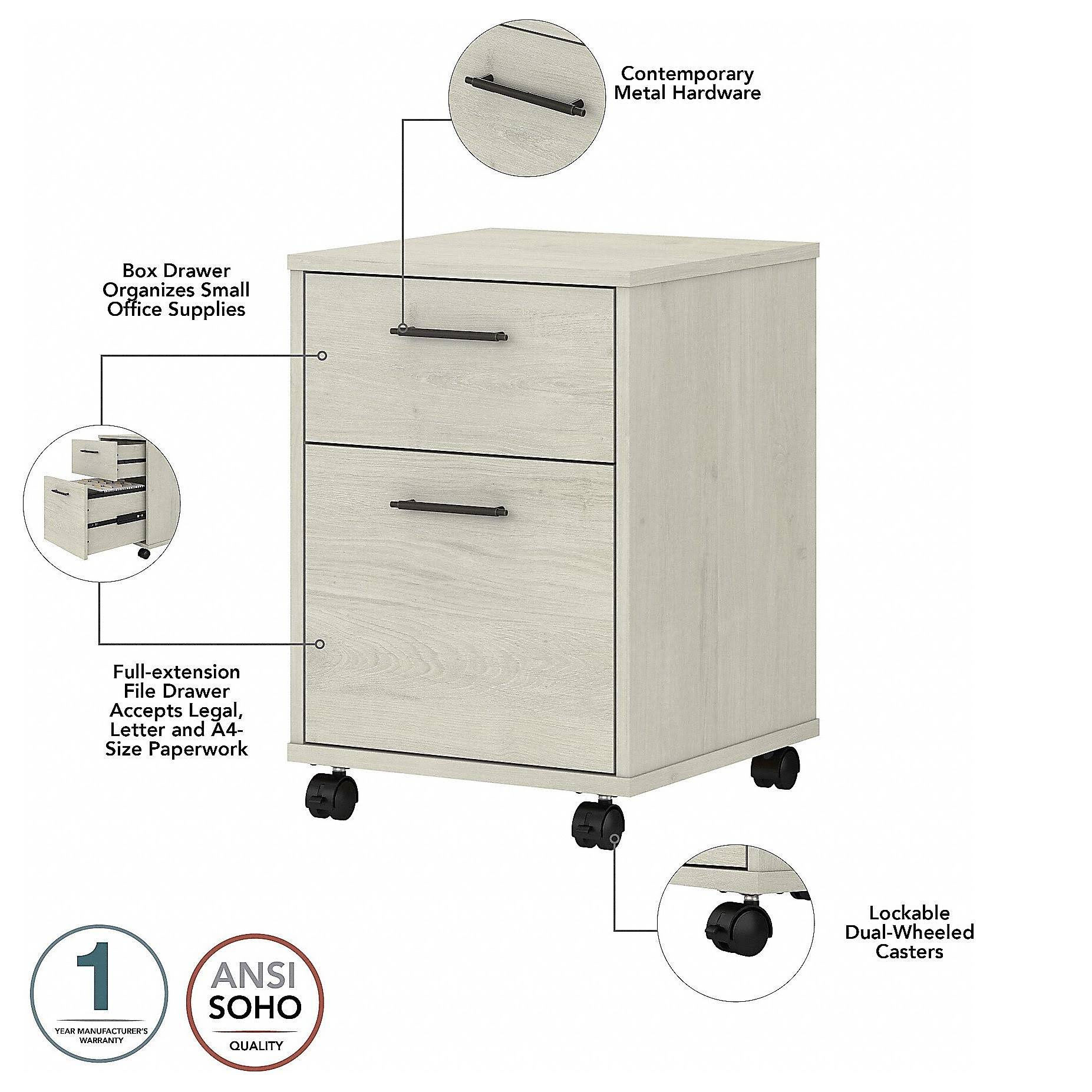 Linen White Oak L-Shaped Desk with 2-Drawer Mobile File Cabinet F56057
