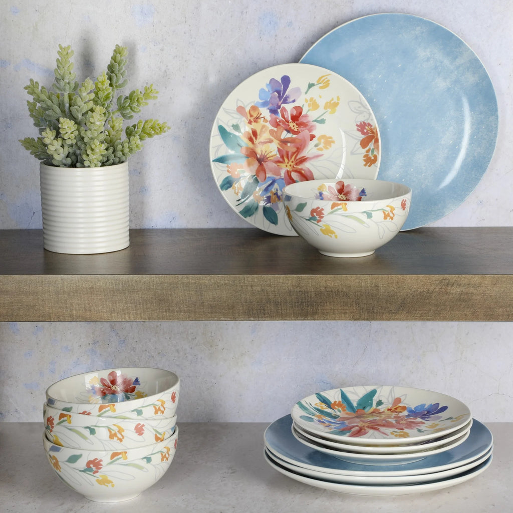 12 Piece Blue Porcelain Dinnerware Set Z965