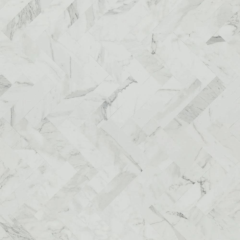 White Marble Herringbone Matte Laminate Sheet F268