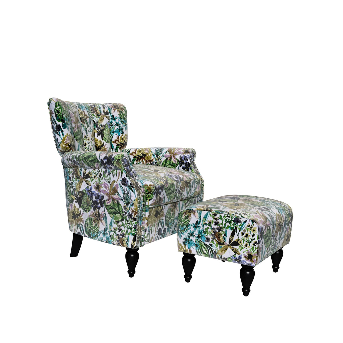 Botanical Velvet Arm Chair and Ottoman H3091