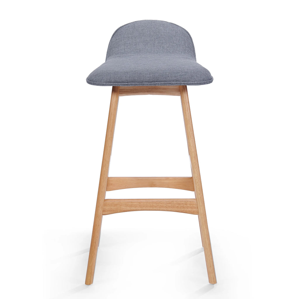 Mid-Century Modern Upholstered Barstools Set of 2, Gray and Natural Oak L761