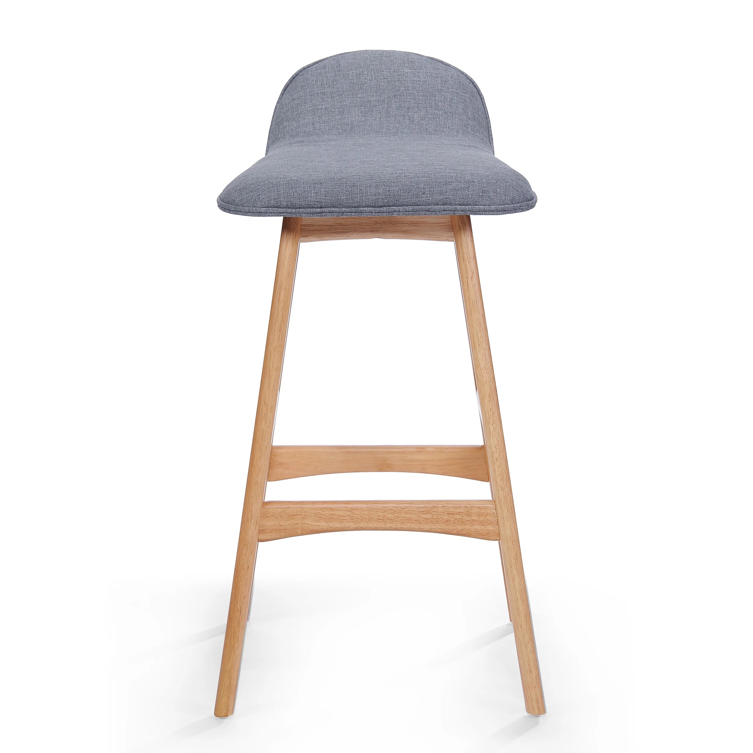 Mid-Century Modern Upholstered Barstools Set of 2, Gray and Natural Oak L761