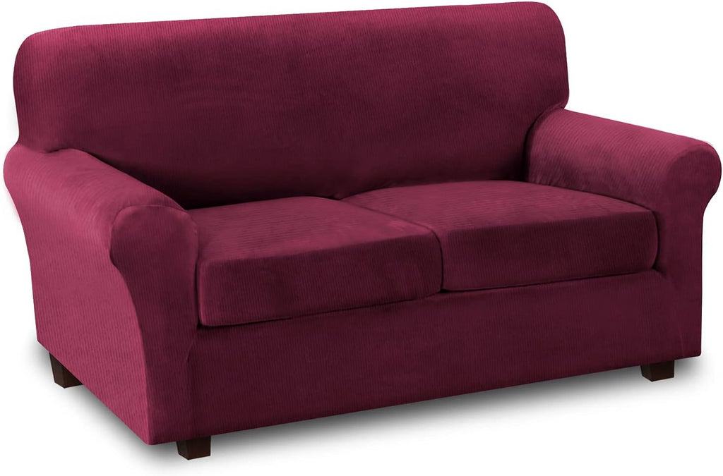 Thick Striped Velvet 4 Piece Stretch Sofa Slipcovers K4762