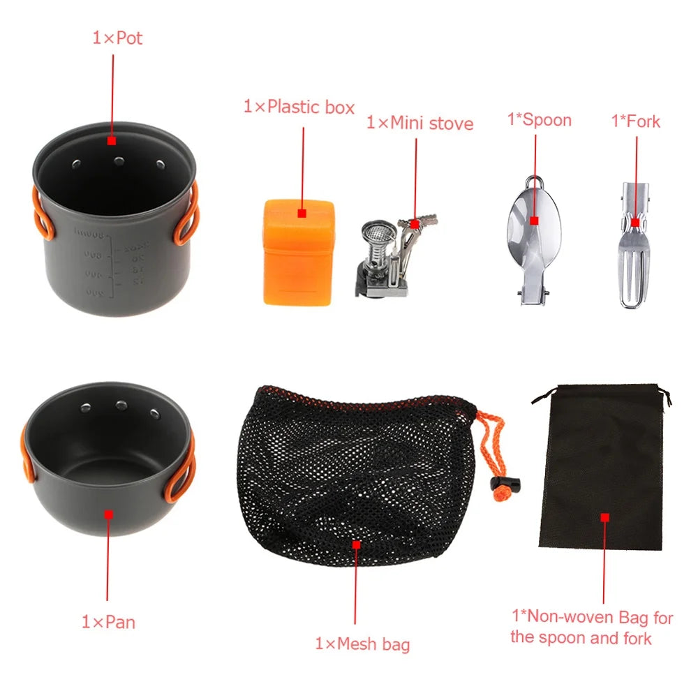 Camping Cookware Set with Piezoelectric Ignition Stove R3904