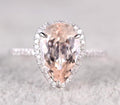 Pear Cut Morganite and Diamond Moissanite Halo Engagement Ring with 18k Gold Plating Q3386