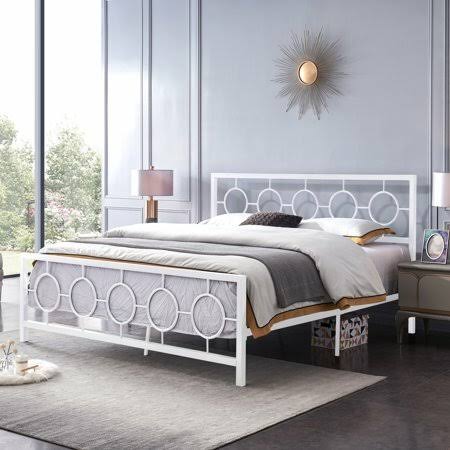 White Metal Slatted King Bed Frame P338116