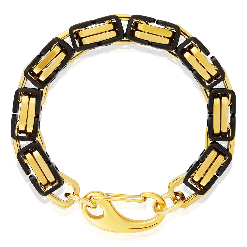 Black and Gold Plated Stainless Steel Byzantine Chain Bracelet P4432