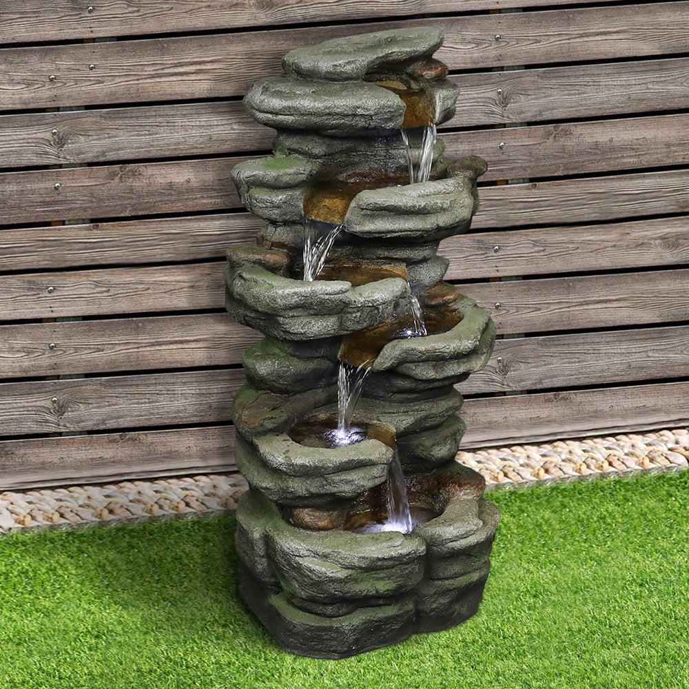 Outdoor 5-Tier Rock Water Fountain with LED Lights T155028