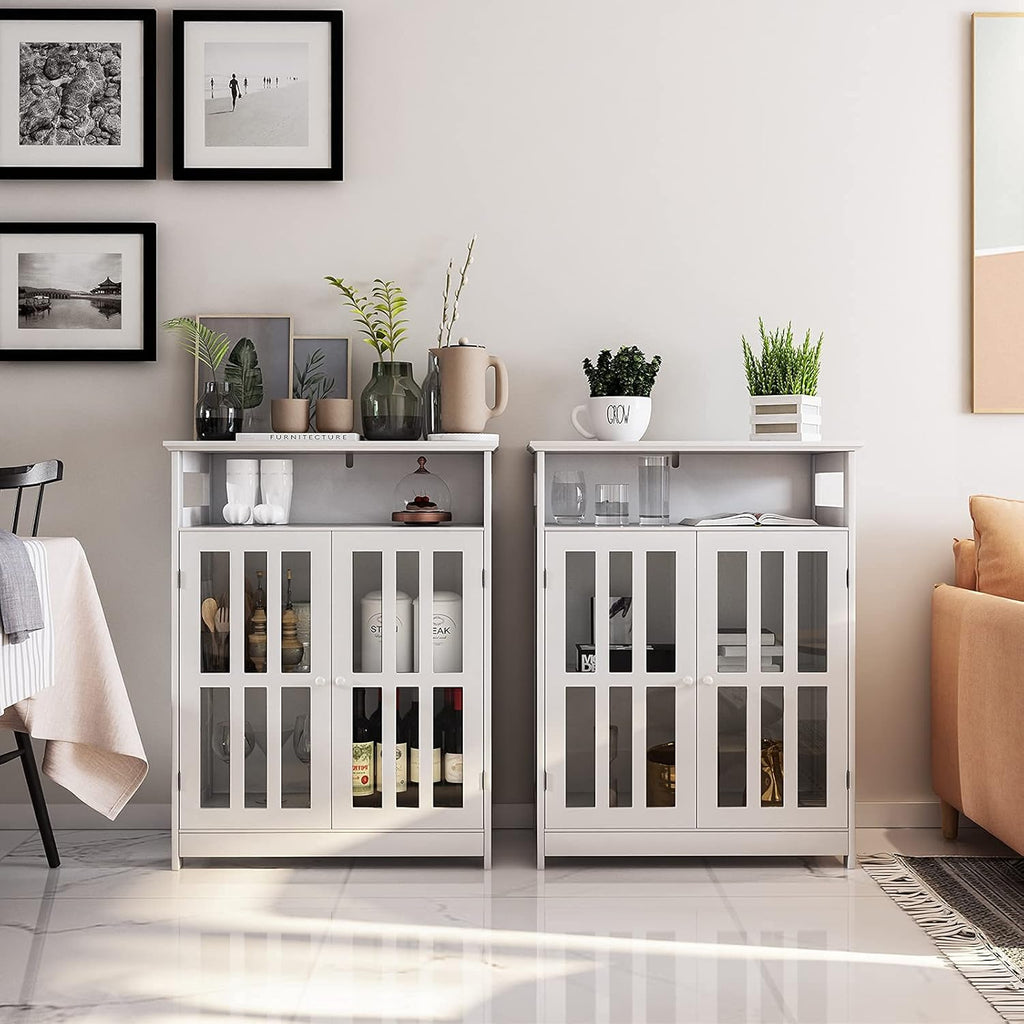 White Utility Storage Cabinet with Tempered Glass Doors and Adjustable Shelf W47751