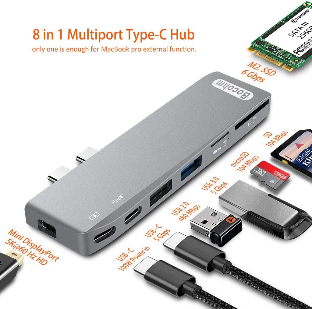 USB C Hub with 100W Power Delivery, Mini DisplayPort, USB3.0, SD/MicroSD Card Reader, M.2 SATA III SSD 8 in 1 G65853