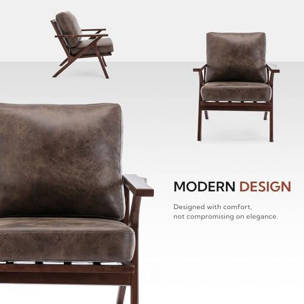 Brown Faux Leather Armchair with Wooden Frame J877077