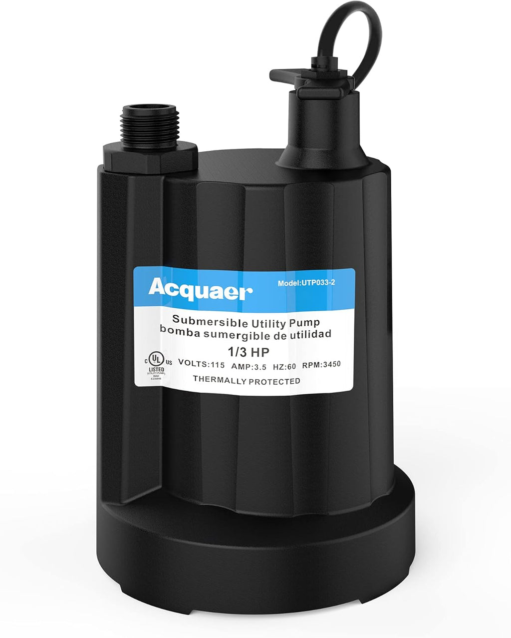 Submersible Water Pump 1/6 HP Thermoplastic Utility Pump 1750GPH with 10 ft Cord Pack of 2 X391