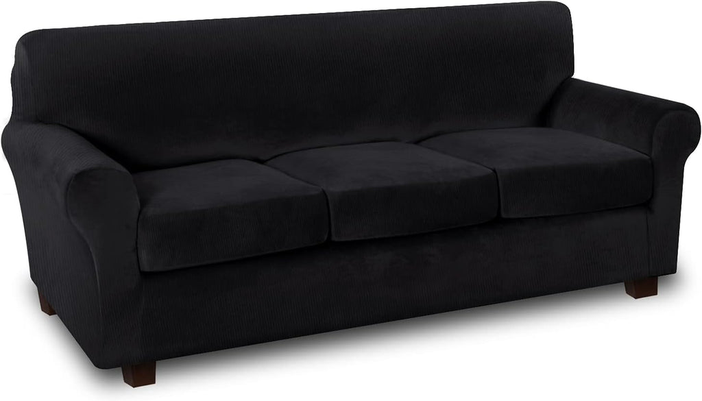 Thick Striped Velvet 4 Piece Stretch Sofa Slipcovers K4762
