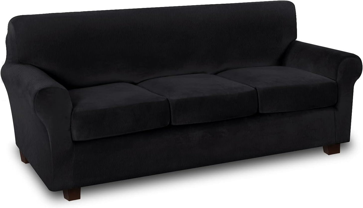 Thick Striped Velvet 4 Piece Stretch Sofa Slipcovers K4762