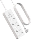 Flat Plug Extension Cord 25 Ft, 10 Outlets Power Strip Surge Protector with 2 USB, 1080 Joules, Wall Mountable, Pack of 2 I931