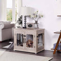 Wooden End Table with Wire Dog Kennel in Weathered Gray, Medium D280863