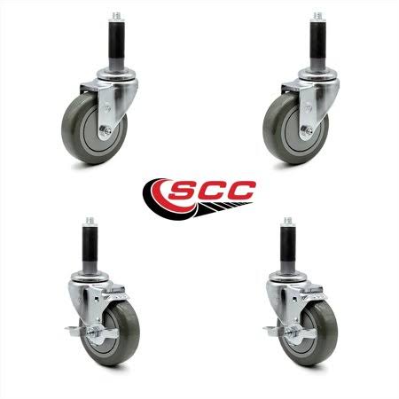 4 inch Gray Polyurethane Swivel Expanding Stem Caster Set 2 Brake J877932