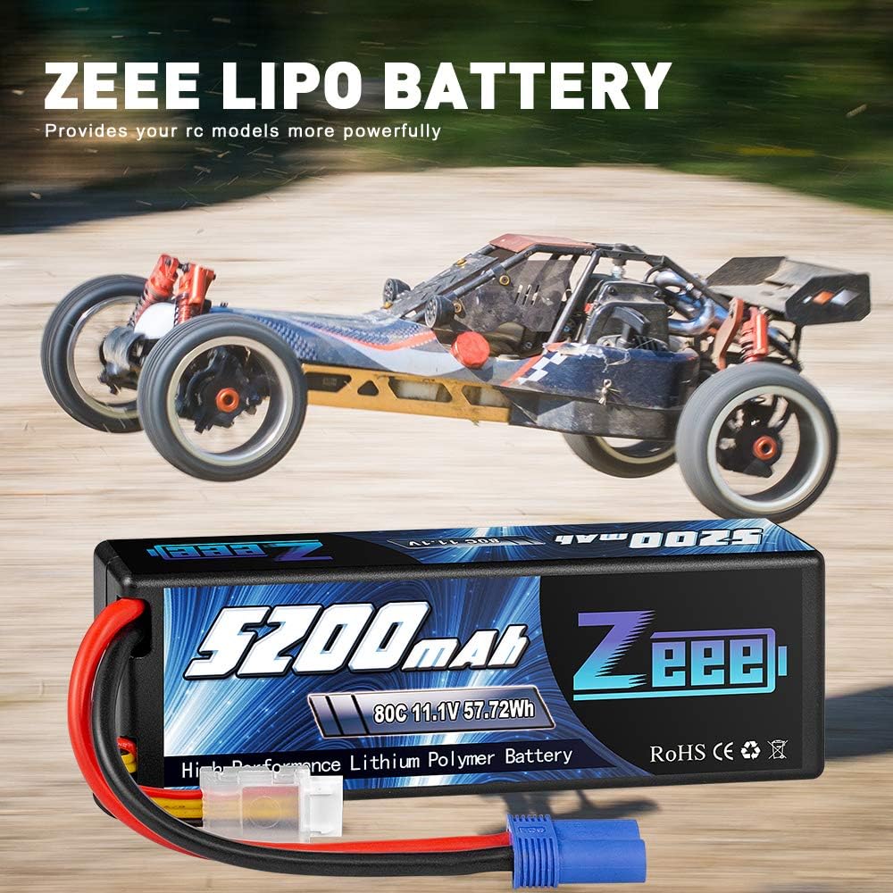 11.1V 80C 5200mAh 3S Lipo Battery with EC5 Connector Hardcase Battery (2 Packs) H427558