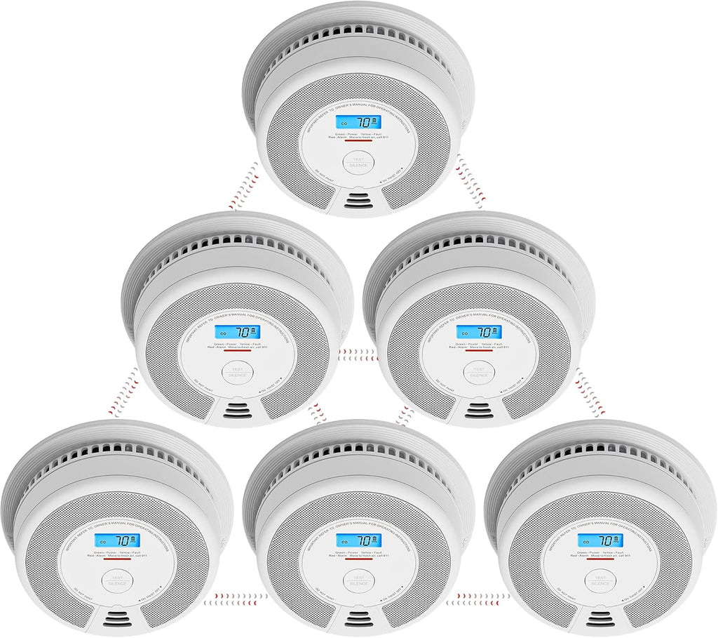 Wireless Interconnected Smoke and Carbon Monoxide Detector with LCD Display, 10-Year Battery, Pack of 6 O304202