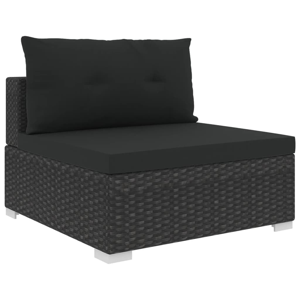 5 Piece Black Poly Rattan Outdoor Conversation Sofa Set with Tea Table and Ottoman M913