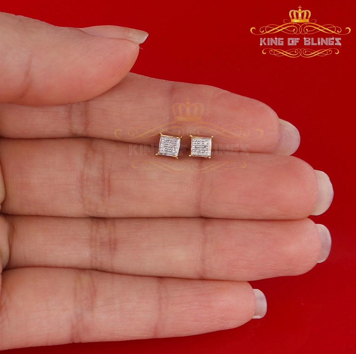 10K Real Yellow Gold Square Stud Earring O47001