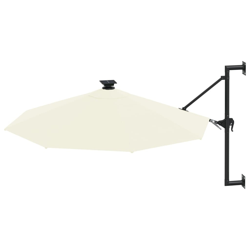 Wall Mounted Parasol with LEDs and Metal Pole Garden Folding Umbrella Sand 118.1 x 51.6 Inches G579061
