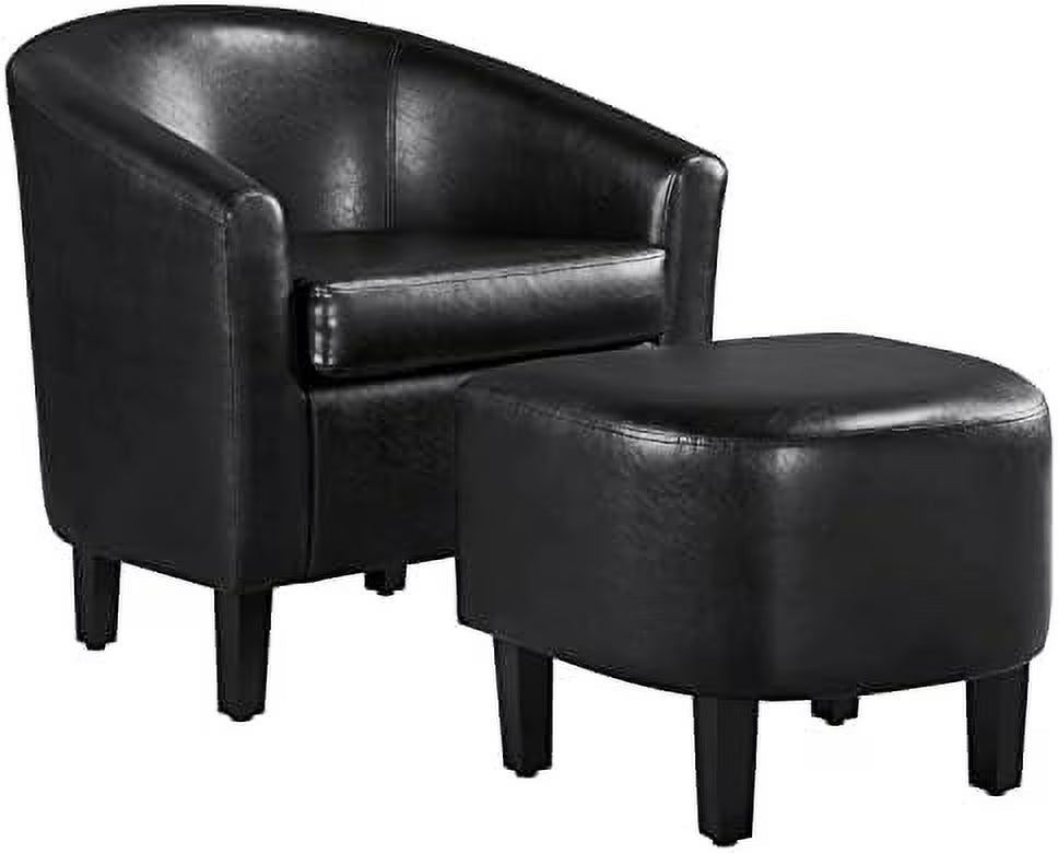 Black PU Leather Accent Chair with Ottoman Footrest Set H9448
