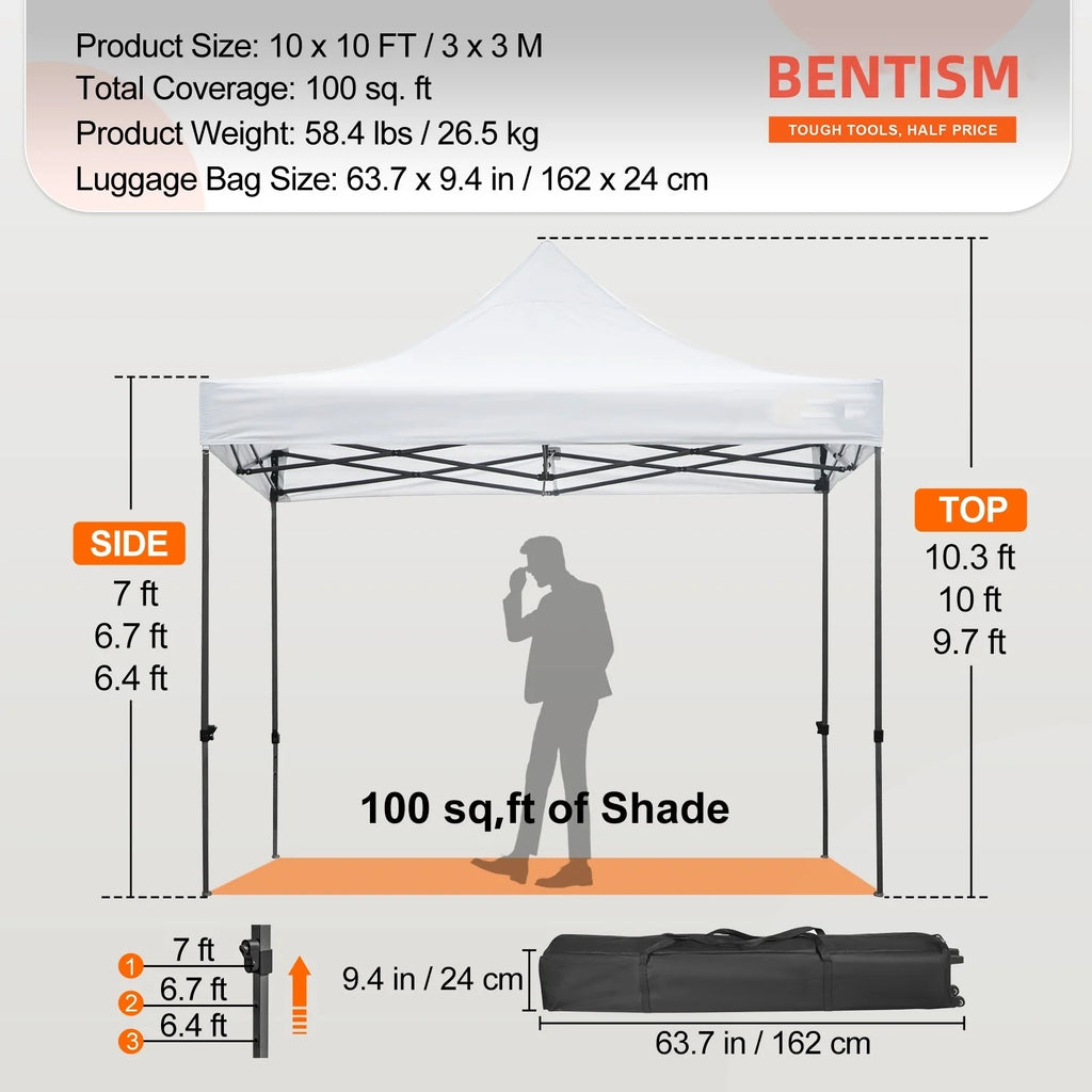 White 10 x 10 ft Pop Up Canopy Tent with Removable Sidewalls and Wheeled Bag C165149