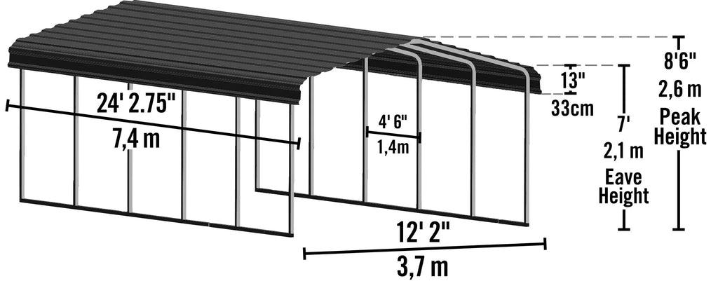 Galvanized Steel Carport 12 x 24 x 7 ft. A8441