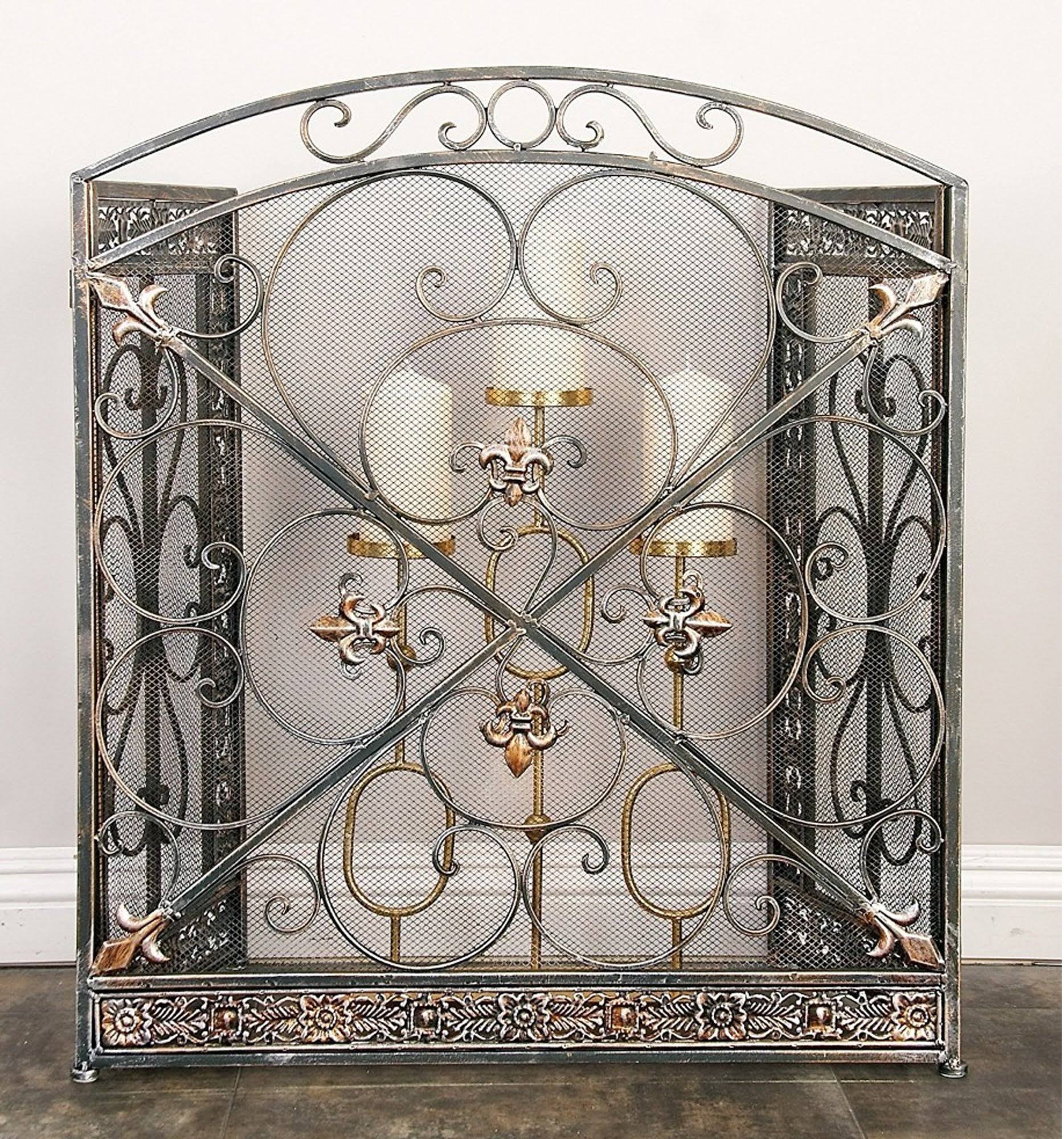 Bronze 3-Panel Metal Fire Screen E567844
