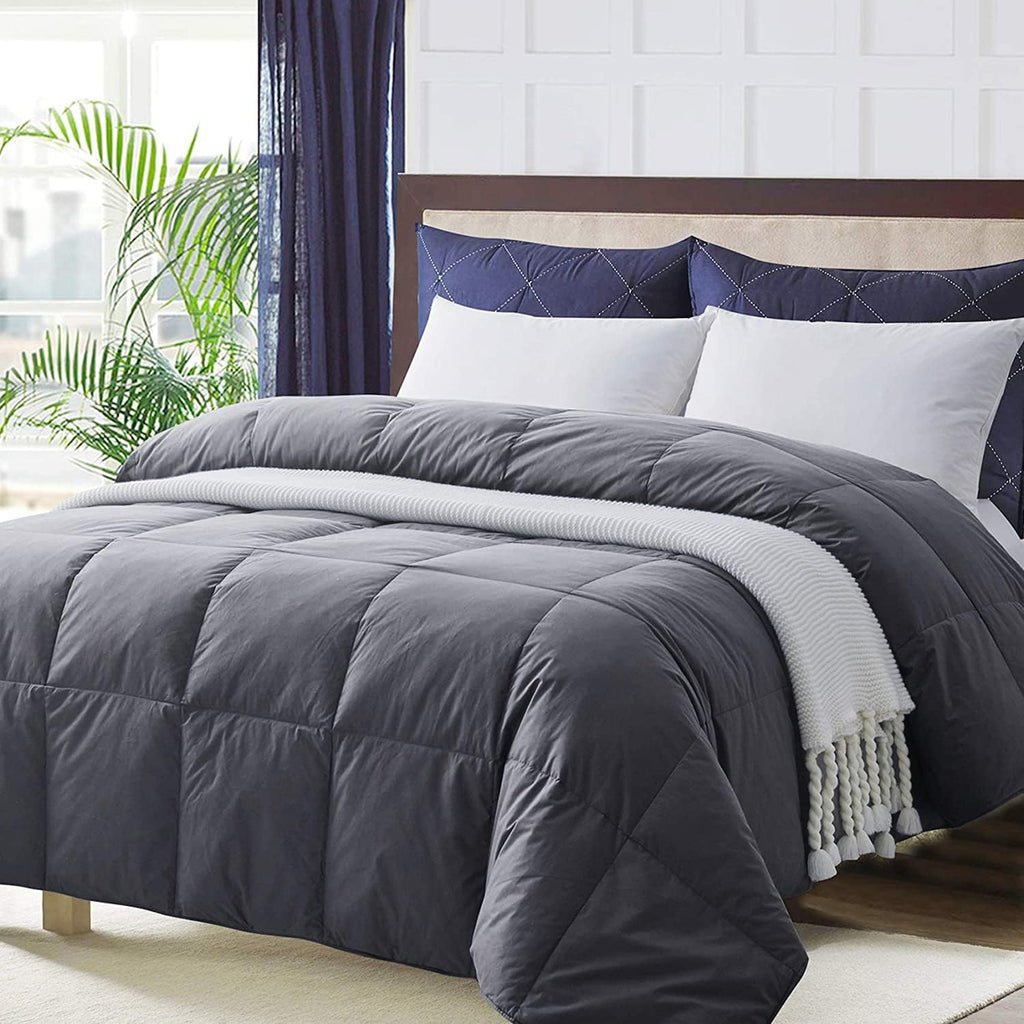 White Cal-King Size Feather & Down Cotton Comforter with 4 Corner Tabs V85425