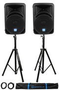 12 1600W Powered Bluetooth DJ Speakers with Stands and Cables Y9204